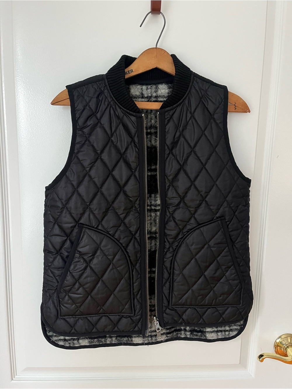 Madewell Black Quilted Fleece-Lined Vest